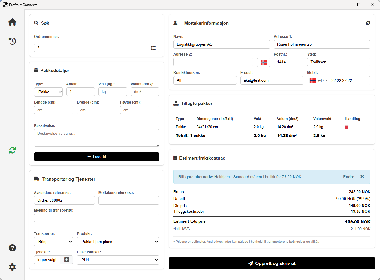 Profrakt Connects Settings