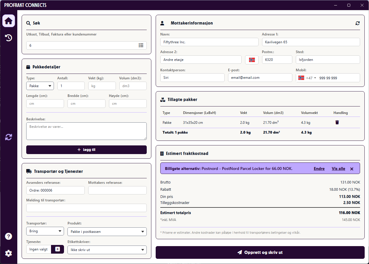 Profrakt Connects Dashboard